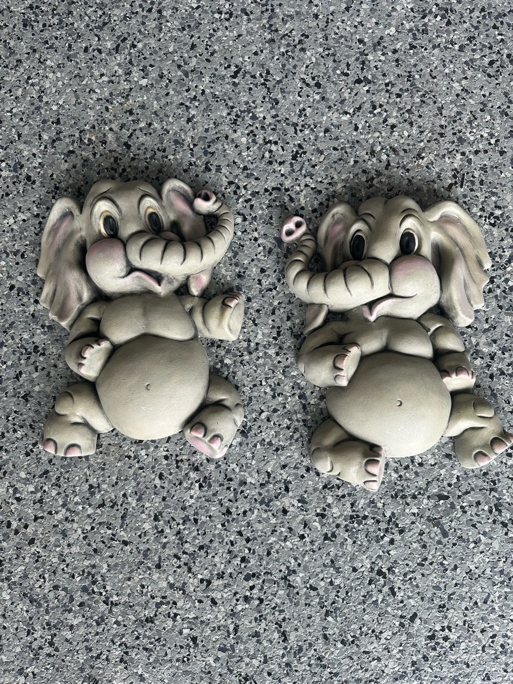 HOMCO Set of 2 Vintage 70s Gray Baby Elephant Wall Hanging Decor Kids Room Retro